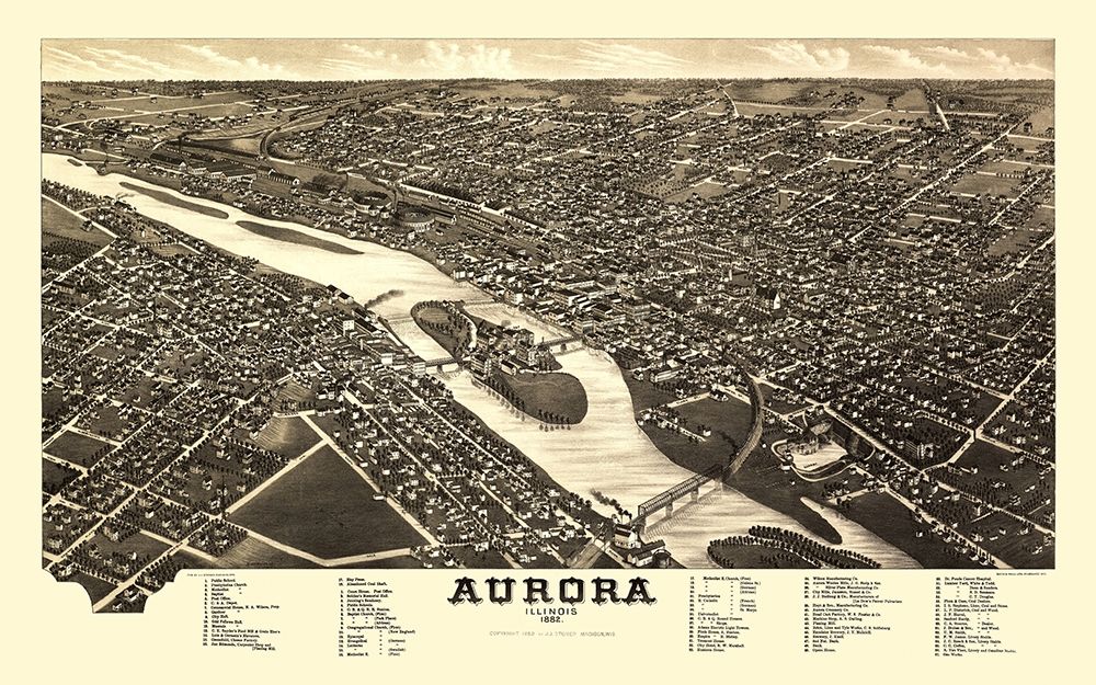 Aurora Illinois - Beck 1867 art print by Beck for $57.95 CAD