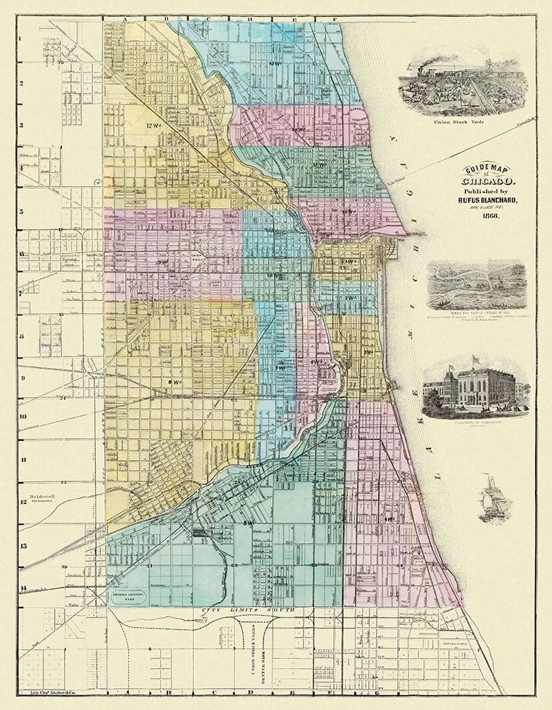 Chicago Illinois Plat - Blanchard 1869 art print by Blanchard for $57.95 CAD