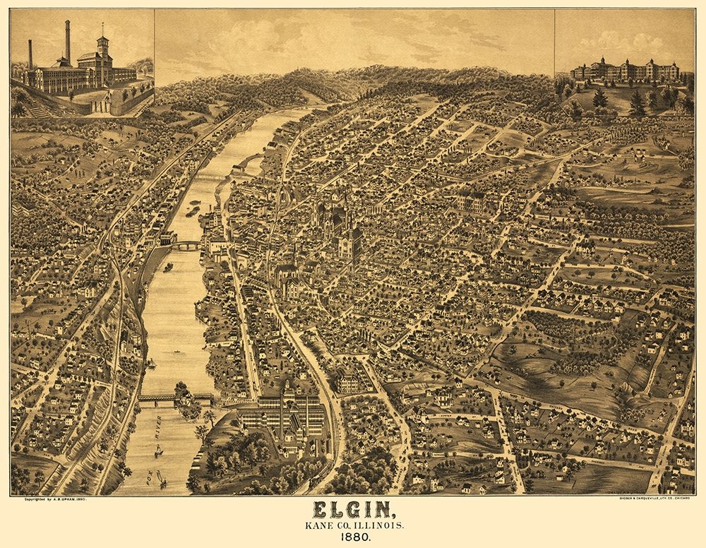 Elgin Illinois - Shober 1880 art print by Shober for $57.95 CAD