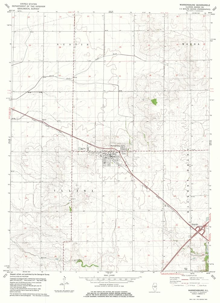 Warrensburg Illinois Quad - USGS 1982 art print by USGS for $57.95 CAD