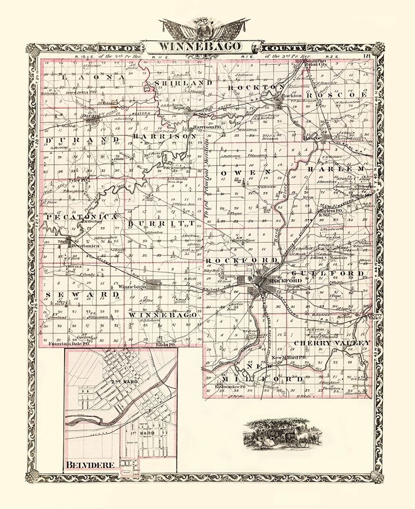 Winnebago Illinois Landowner - Warner 1876 art print by Warner for $57.95 CAD