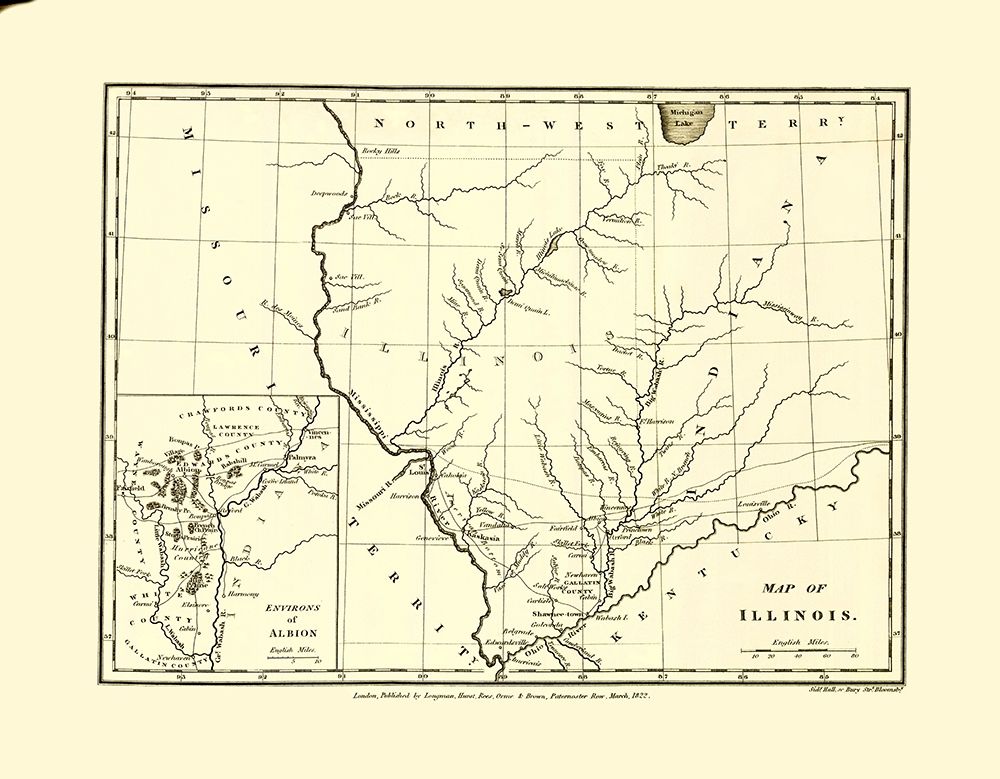 Illinois with Environs of Albion - Longman 1822 art print by Longman for $57.95 CAD