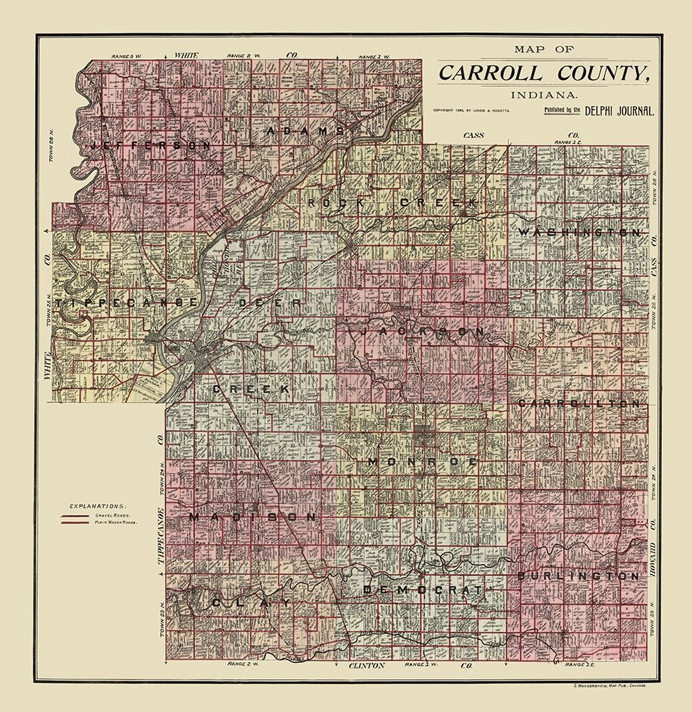 Carroll County Indiana - Landis 1898  art print by Landis for $57.95 CAD
