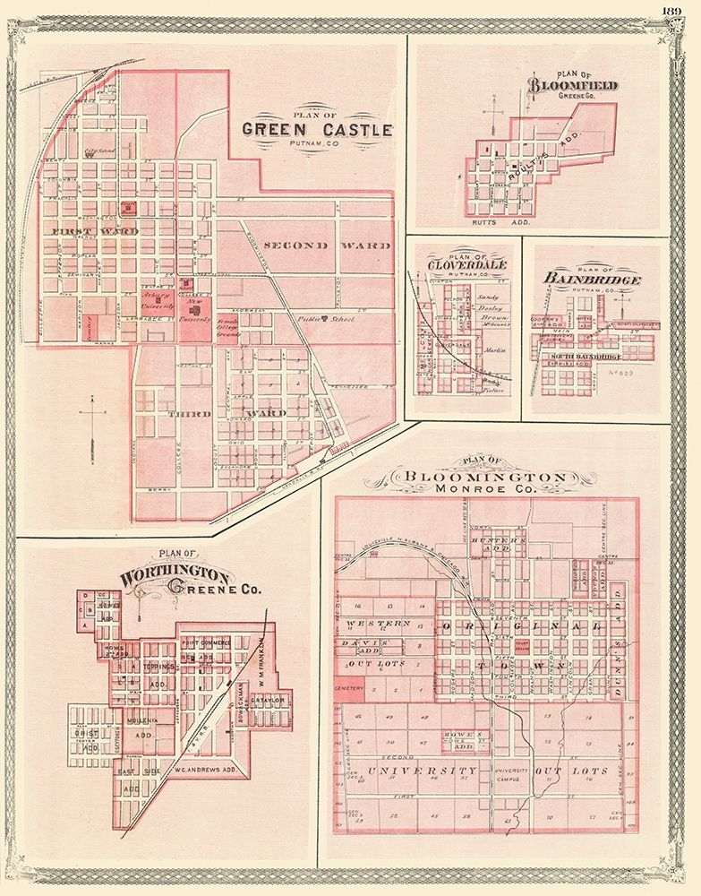 Green Castle, Bloomfield, Cloverdale Indiana art print by Baskin for $57.95 CAD