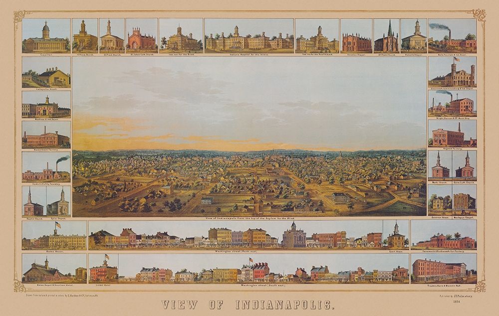 Indianapolis Indiana - Palmatary 1854 art print by Palmatary for $57.95 CAD
