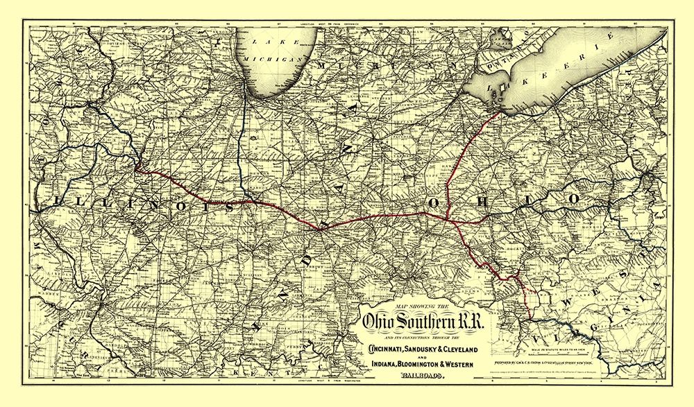 Ohio Southern Railroad - Colton 1881 art print by Colton for $57.95 CAD