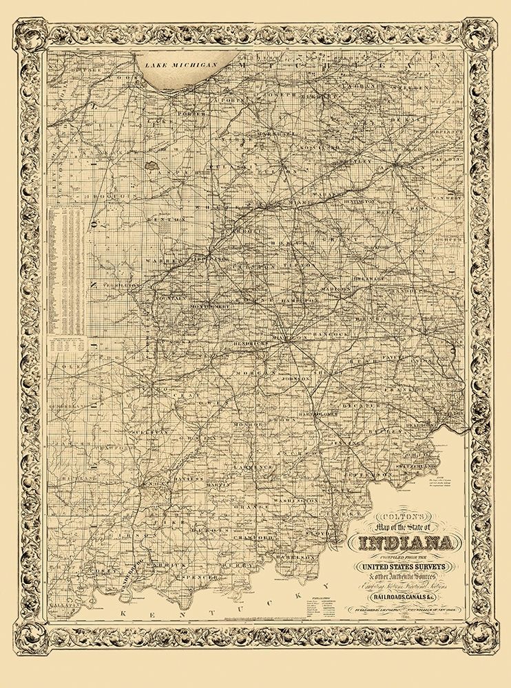 Indiana - Colton 1860 art print by Colton for $57.95 CAD