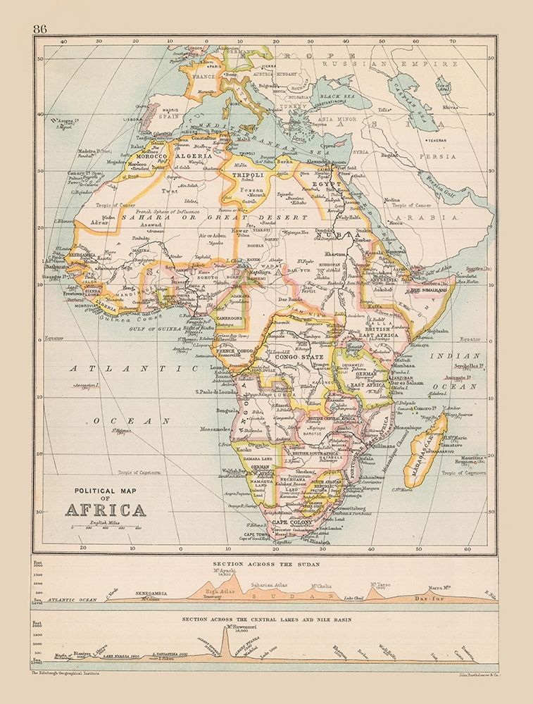 Political Africa - Bartholomew 1892 art print by Bartholomew for $57.95 CAD