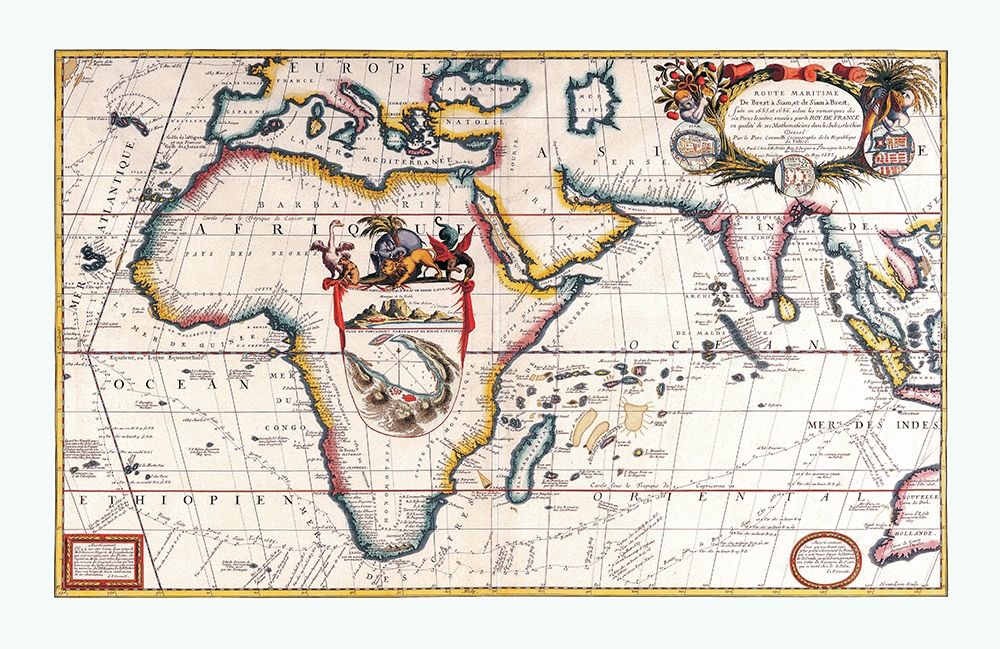 Maritime Route Brest to Siam Africa art print by Coronelli for $57.95 CAD