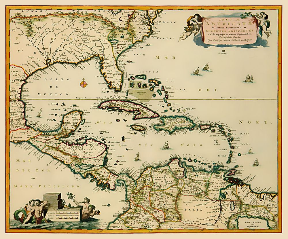 Central America Caribbean - Visscher 1681 art print by Visscher for $57.95 CAD