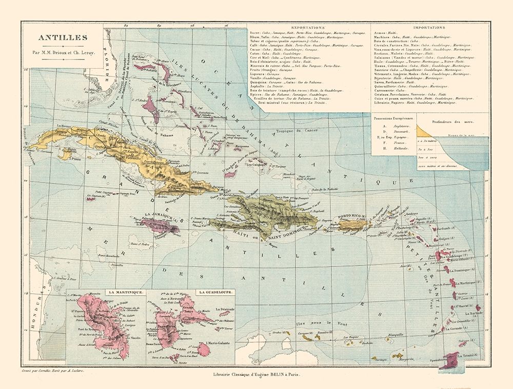 Antilles Central America Caribbean - Drioux 1882 art print by Drioux for $57.95 CAD