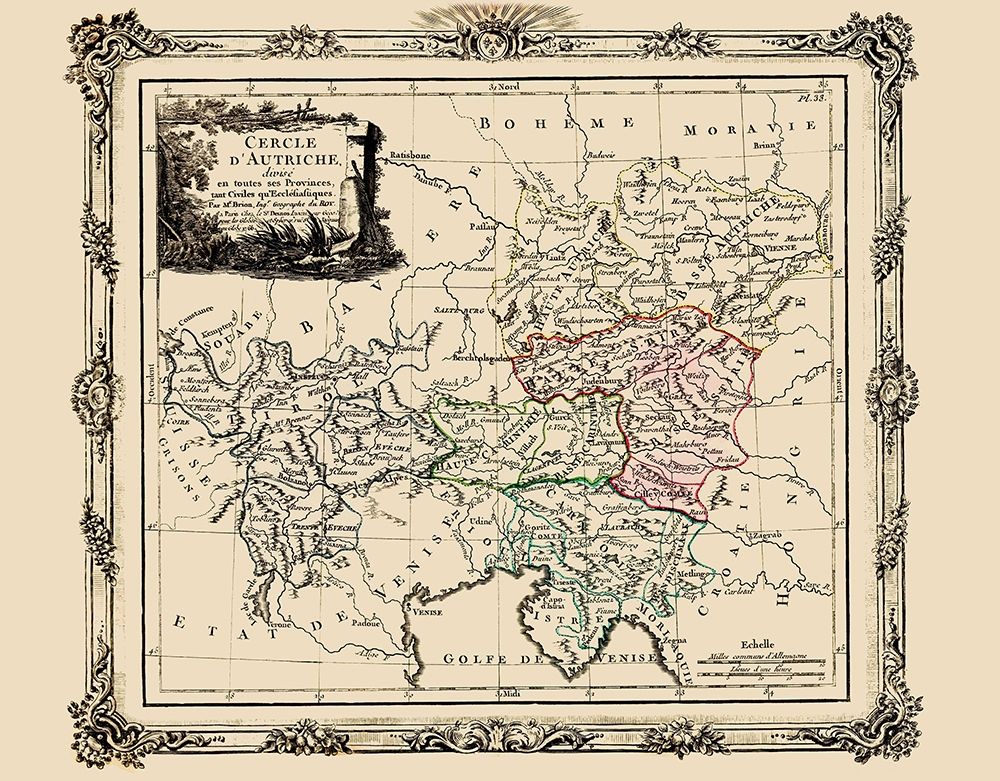 Austria with Provinces - Tour 1786 art print by Tour for $57.95 CAD