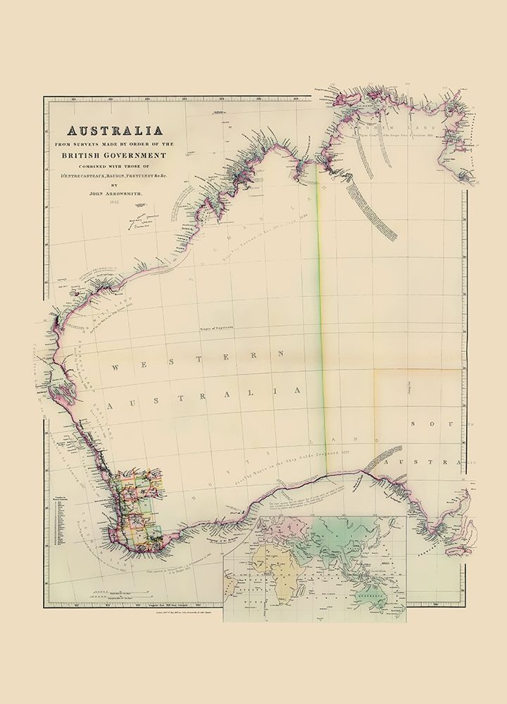 Australia Western Surveys - Arrowsmith 1844 art print by Arrowsmith for $57.95 CAD