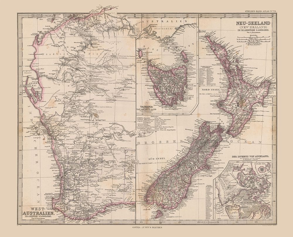 West Australia New Zealand - Stieler  1885 art print by Stieler for $57.95 CAD