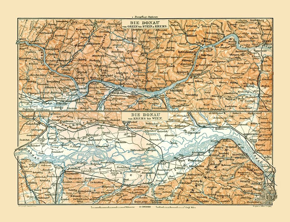 Danube River Grein to Vienna Austria art print by Baedeker for $57.95 CAD