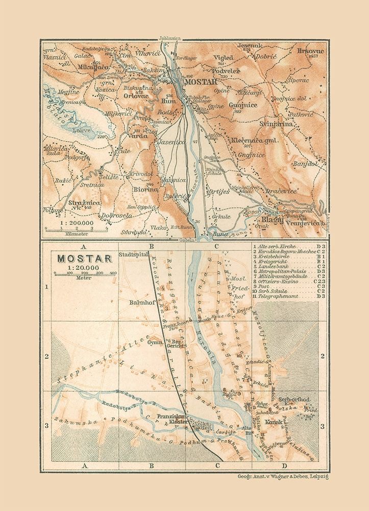 Mostar Bosnia Herzegovina Europe - Baedeker 1910 art print by Baedeker for $57.95 CAD