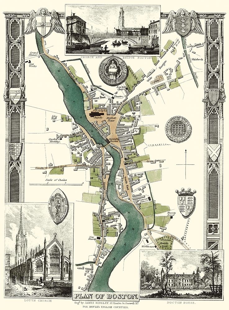 Boston England City Plan - Moule 1837 art print by Moule for $57.95 CAD