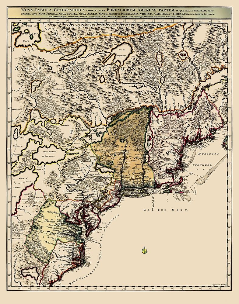 Northeastern Coast North America - Visscher 1745 art print by Visscher for $57.95 CAD