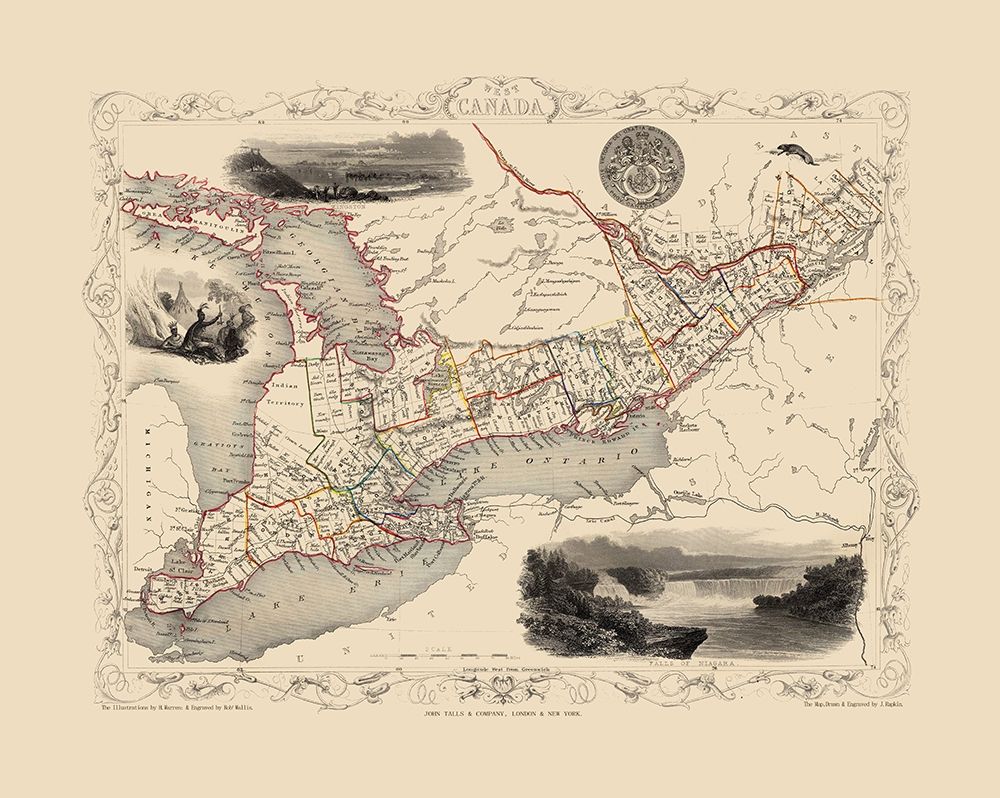 Great Lakes Region Canada - Tallis 1851 art print by Tallis for $57.95 CAD