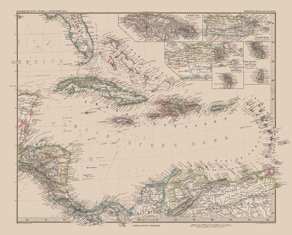 Caribbean Venezuela Columbia Costa Rica Nicaragua art print by Stieler for $57.95 CAD