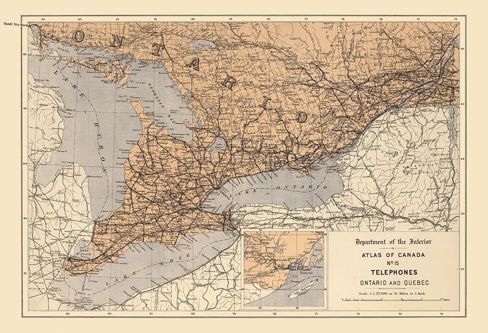 Ontario Quebec Canada Telephone - White 1906 art print by White for $57.95 CAD