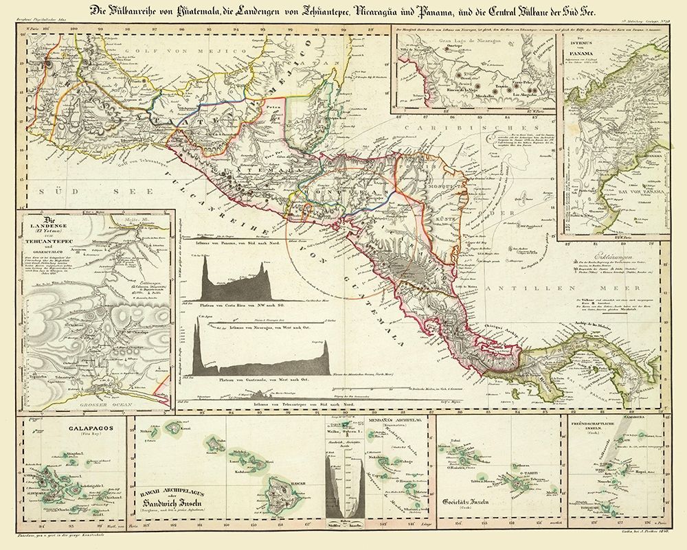 Central America Hawaii - Perthes 1840  art print by Perthes for $57.95 CAD