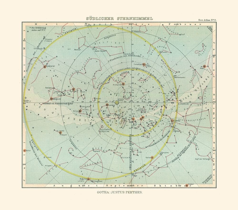 Celestial South Pole - Perthes 1914 art print by Perthes for $57.95 CAD