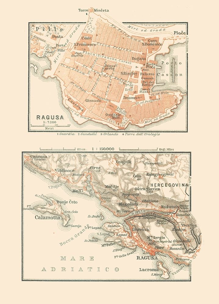 Ragusa Croatia Europe - Baedeker 1910 art print by Baedeker for $57.95 CAD