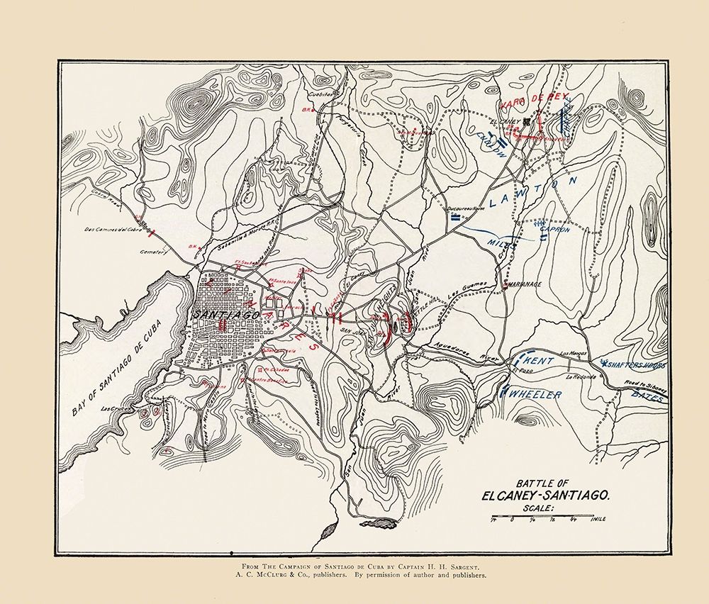 El Carney-Santiago Battle Map 1 of 3 1907 art print by McClurg for $57.95 CAD