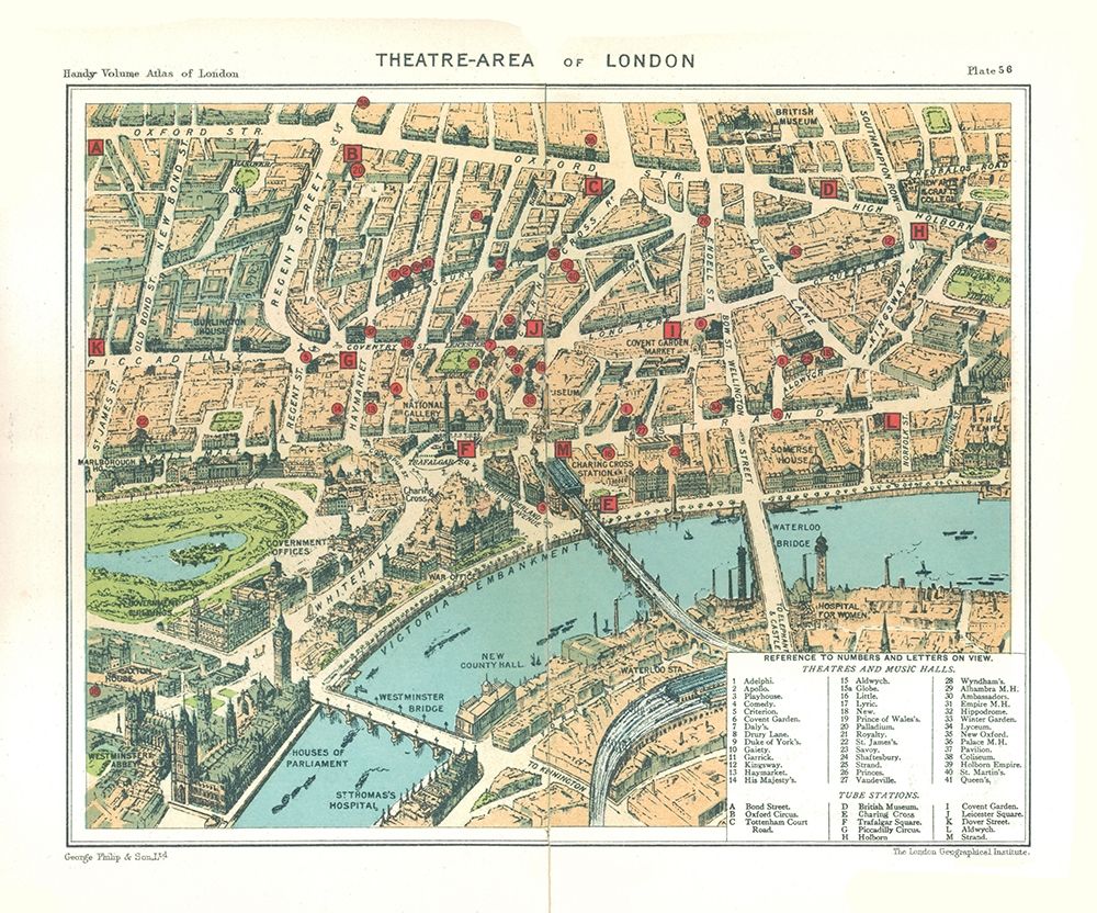 Theatre Area London England - Philip 1904 art print by Philip for $57.95 CAD