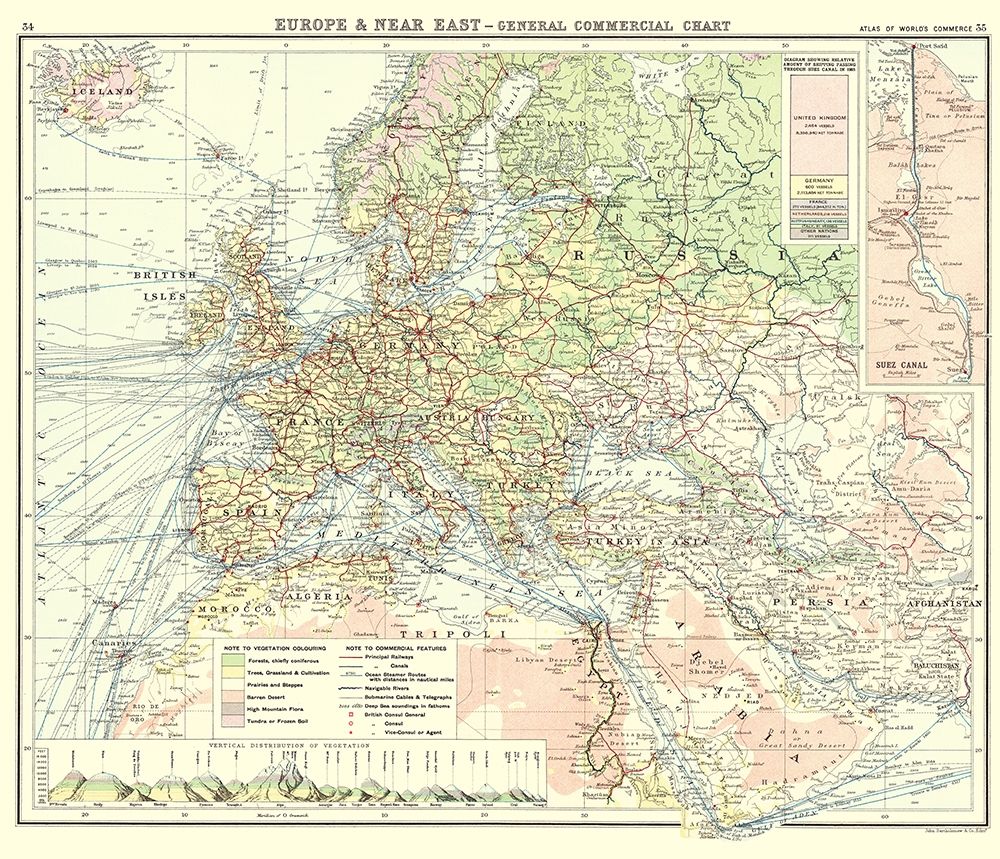 Europe Near East Commercial Chart - Newnes 1907 art print by Newnes for $57.95 CAD