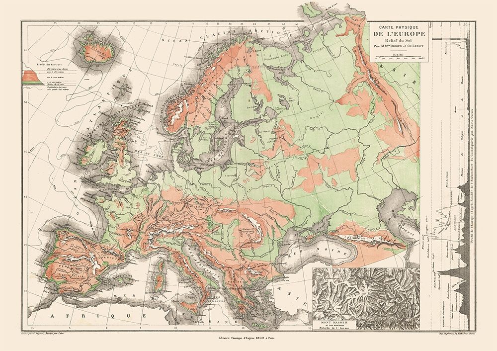 Physical Europe Terrain Floor - Drioux 1882 art print by Drioux for $57.95 CAD