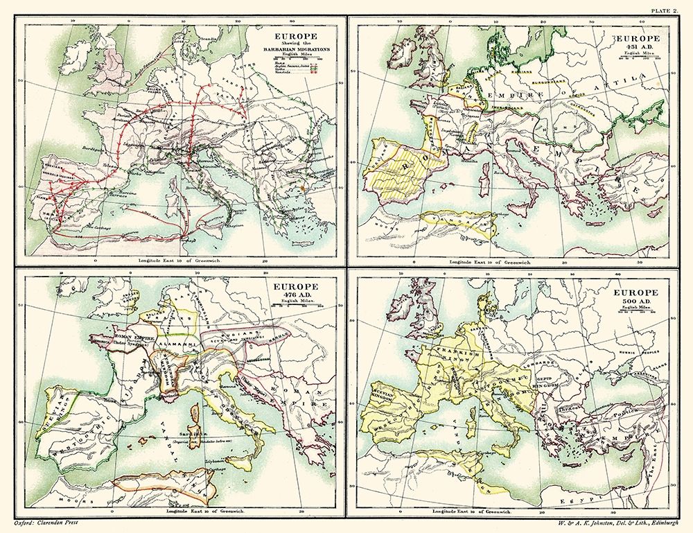 Europe Barbarian Migrations 451 AD-500 AD art print by Poole for $57.95 CAD