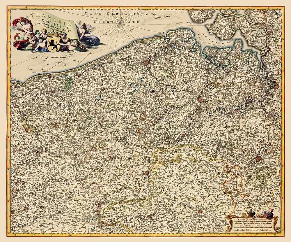 Benelux Flanders Belgium - Visscher 1680 art print by Visscher for $57.95 CAD