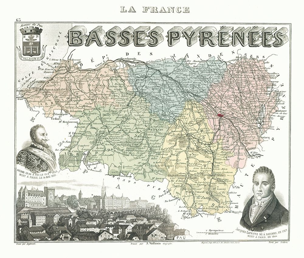 Basses Pyrenees Department France - Migeon 1869 art print by Migeon for $57.95 CAD
