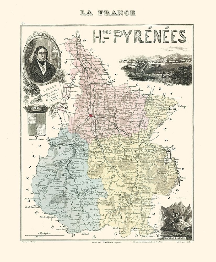 Hautes Pyrenees Department France - Migeon 1869 art print by Migeon for $57.95 CAD