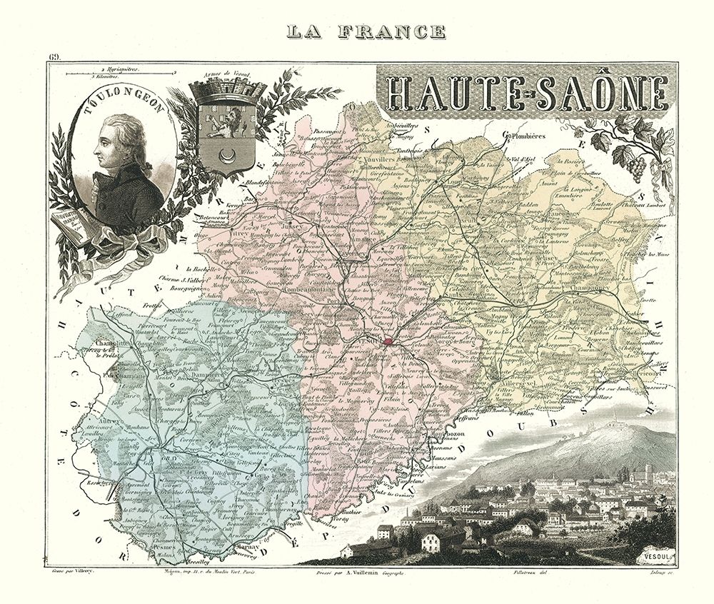 Haute Saone Department France - Migeon 1869 art print by Migeon for $57.95 CAD