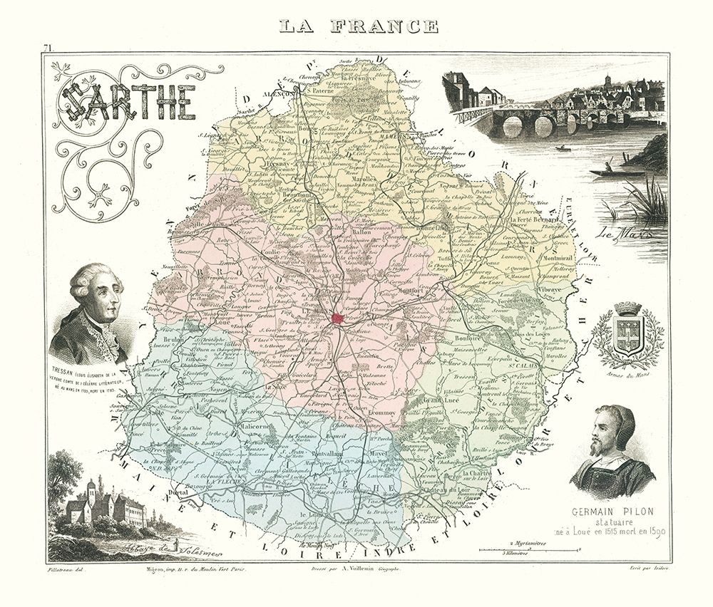 Sarthe Department France - Migeon 1869 art print by Migeon for $57.95 CAD