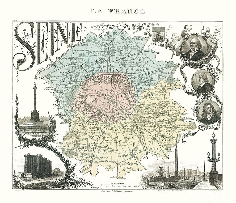Seine Department France - Migeon 1869 art print by Migeon for $57.95 CAD