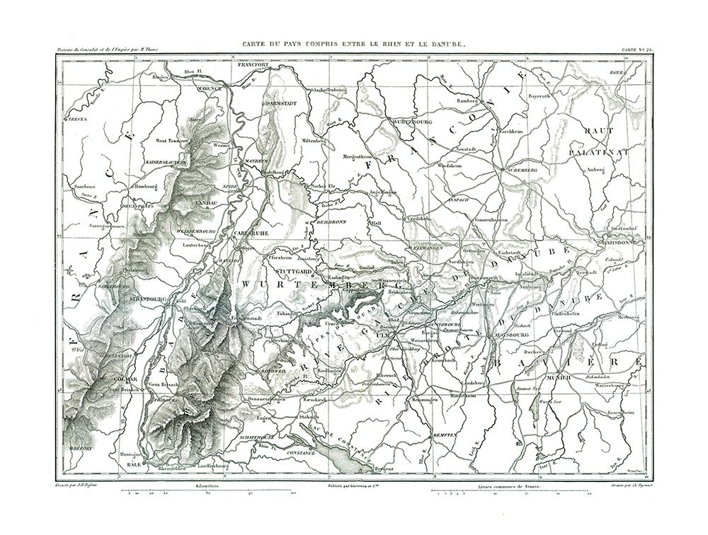 Rhine Danube Rivers Germany France - Thiers 1866 art print by Thiers for $57.95 CAD