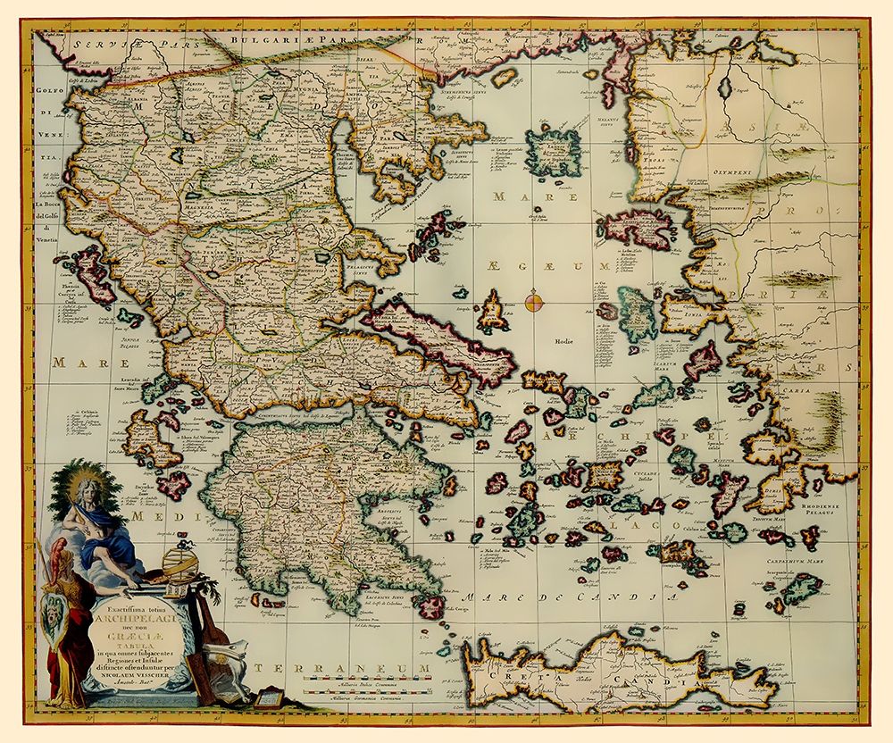 Aegean Sea Crete Greece - Visscher 1681 art print by Visscher for $57.95 CAD
