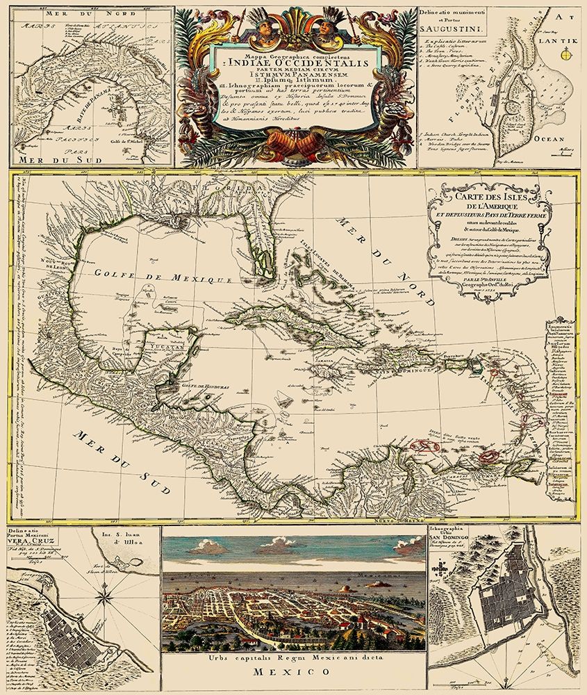 Gulf of Mexico Caribbean - Homann 1817 art print by Homann for $57.95 CAD
