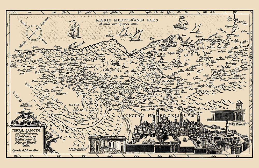 Holy Land with Jerusalem Israel - De Jode 1578 art print by De Jode for $57.95 CAD