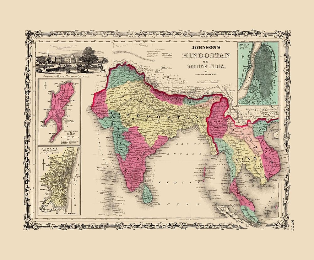 Hindostan British India - Johnson 1860 art print by Johnson for $57.95 CAD