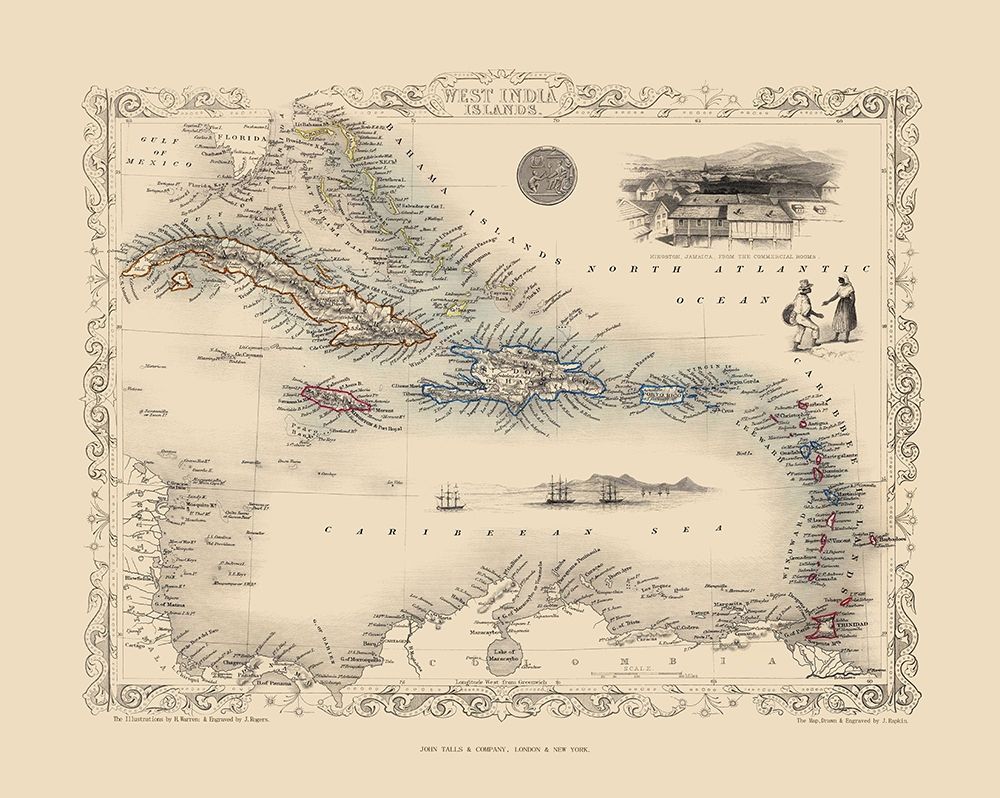 Caribbean Islands West Indies - Tallis 1851 art print by Tallis for $57.95 CAD
