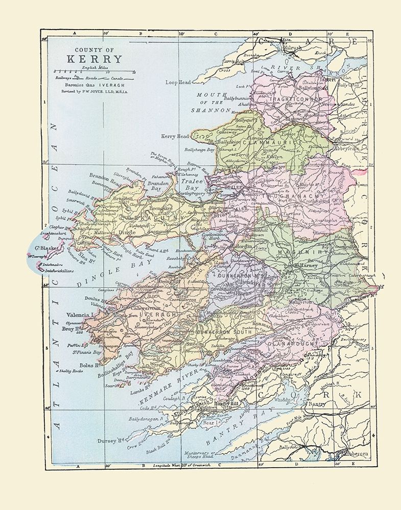 Kerry County Ireland - Bartholomew 1882 art print by Bartholomew for $57.95 CAD