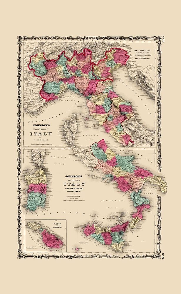 Northern Southern Italy - Johnson 1860 art print by Johnson for $57.95 CAD