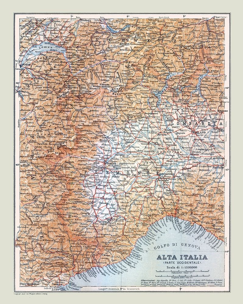 Northwestern Italy - Bertarelli 1914 art print by Bertarelli for $57.95 CAD