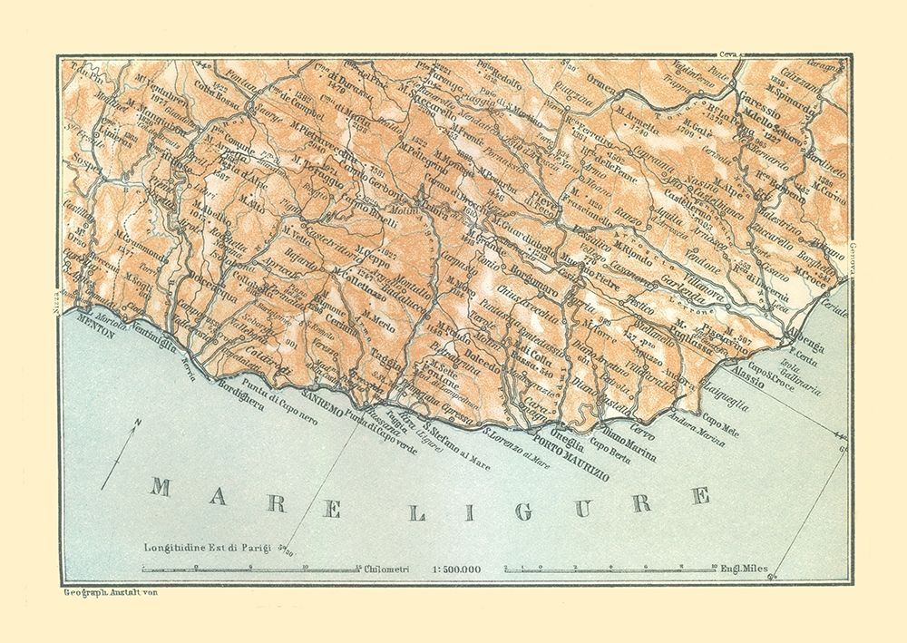 Ligurian Sea Italy - Bertarelli 1914 art print by Bertarelli for $57.95 CAD