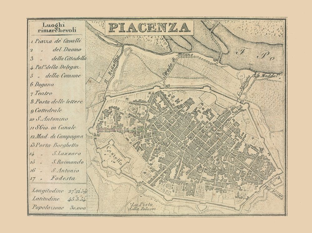 Piacenza Italy - Castro 1870  art print by Castro for $57.95 CAD